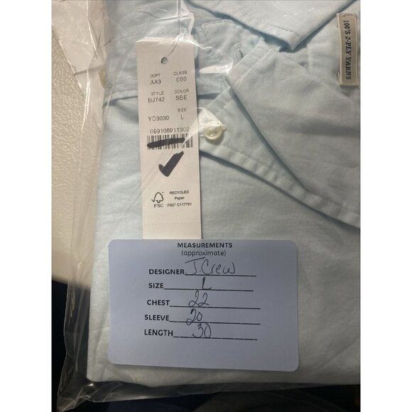 J.CREW Mens Slim Secret Wash Cotton Poplin Shirt 100s 2-Ply Yarns Button Up Sz L - Picture 6 of 6